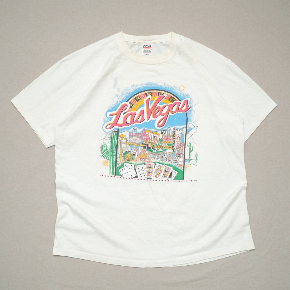 Vintage 90s Y2k Las Vegas Nevada Strip Illustration‎ T Shirt White Adult XL